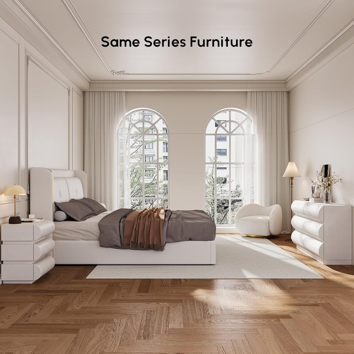 White Faux-Leather Six-Drawer Dresser