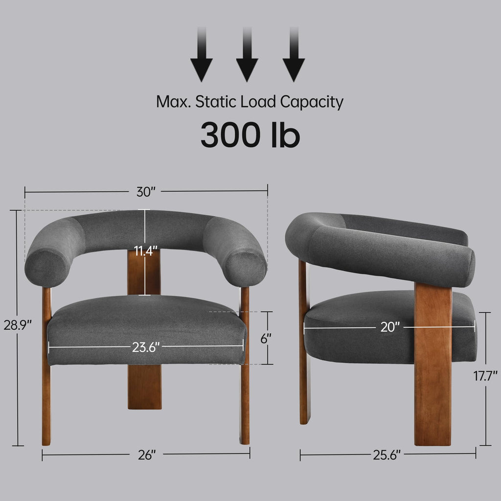 Usaint Upholstered Barrel Accent Chair with Walnut Wood Legs and Armrests
