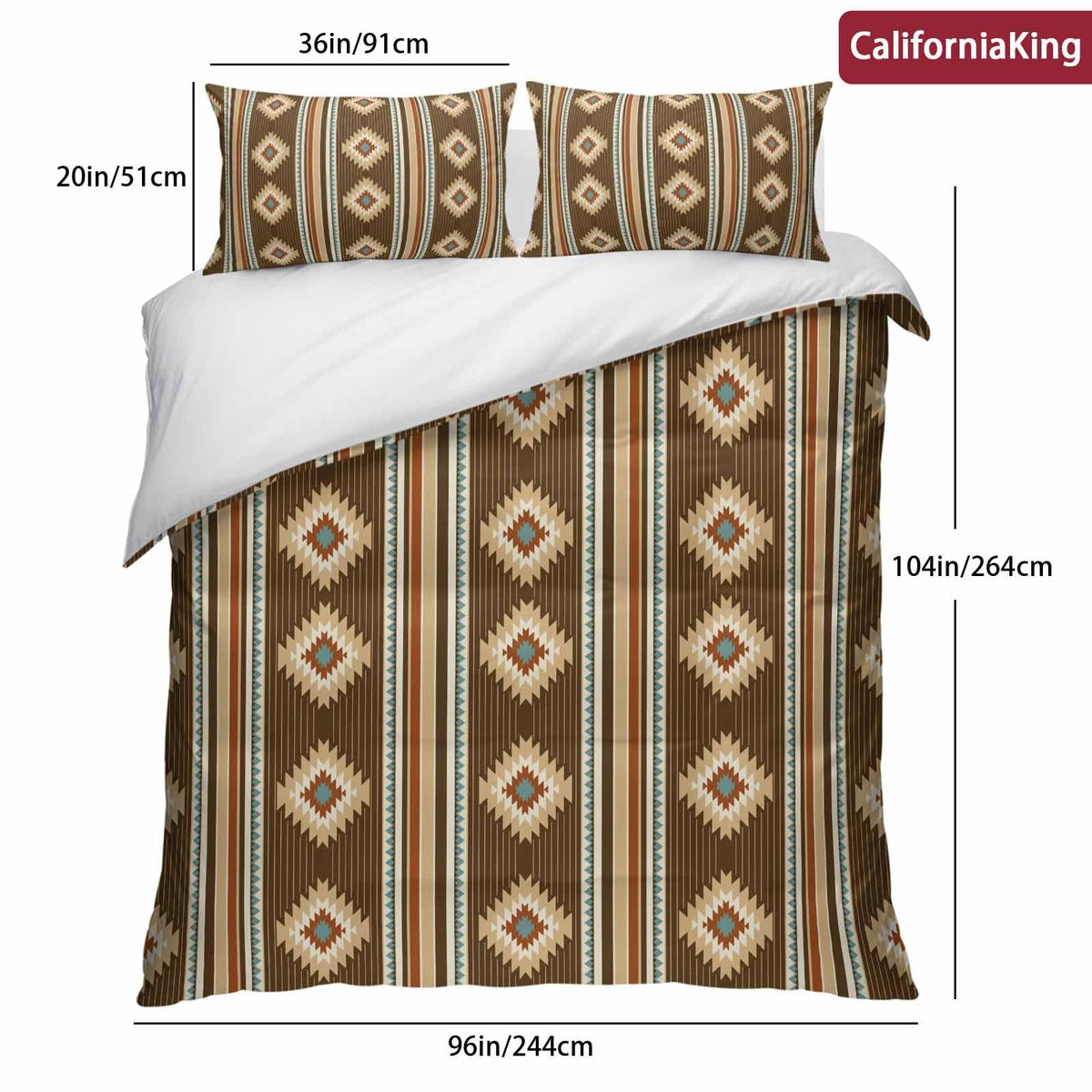 3 Pieces Duvet Cover Queen Bedding Sets Western Ethnic Brown Geometric Luxury Soft