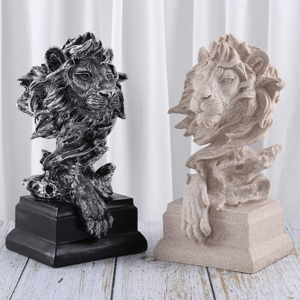 H&W Sandstone Lion Statue, The King of Beast, Collectible Figurines, Golden