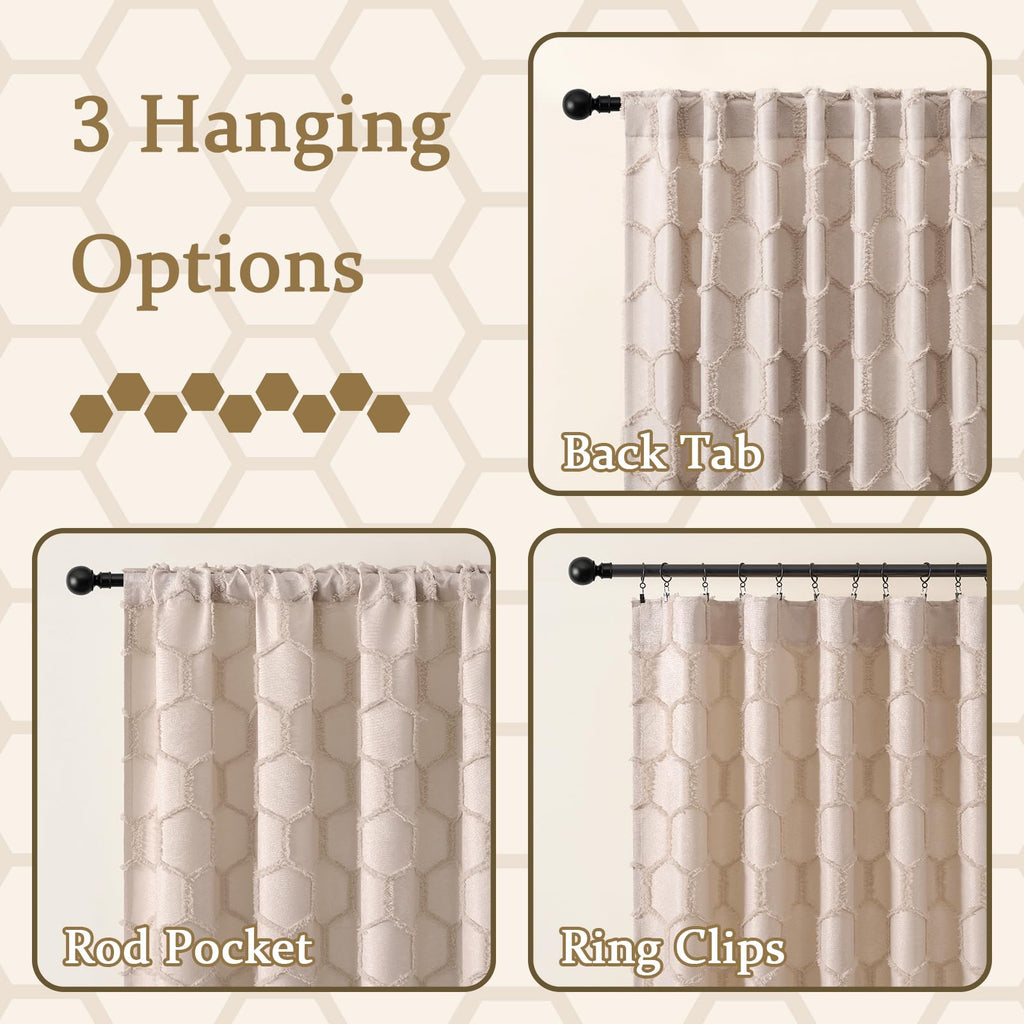 Cream Beige Geometric Jacquard Curtains, Set of Two