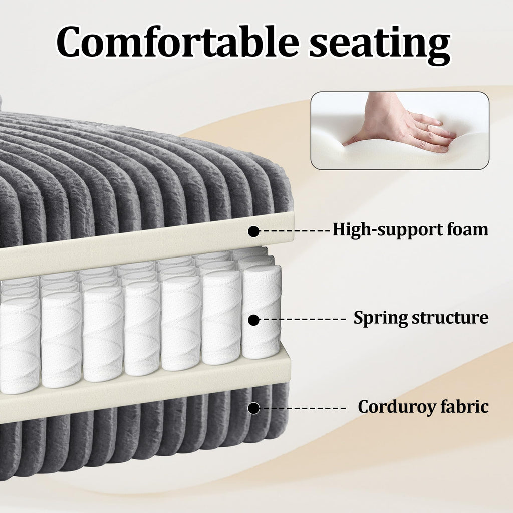 Modular Boneless Loveseat Sectional Cloud Sofa Comfy Deep Seat Corduroy Small Couch