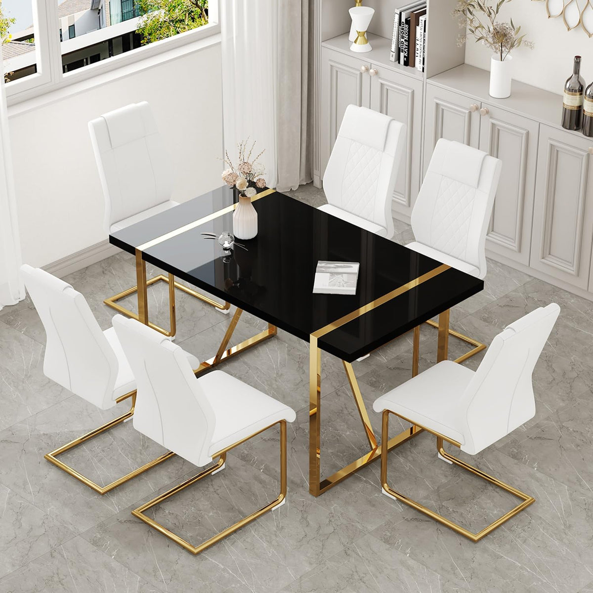 White & Gold Dining Table Set