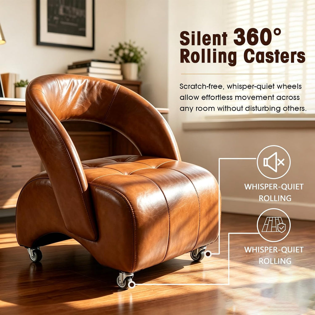 Vintage Faux Leather Rolling Chair with Curved Backrest