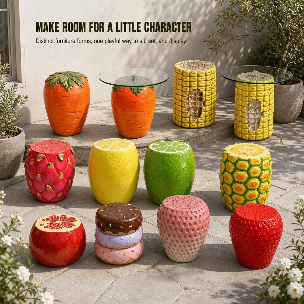 Corn Cob Plant Stand Indoor and Outdoor Resin Garden Stool Drum Seat Accent