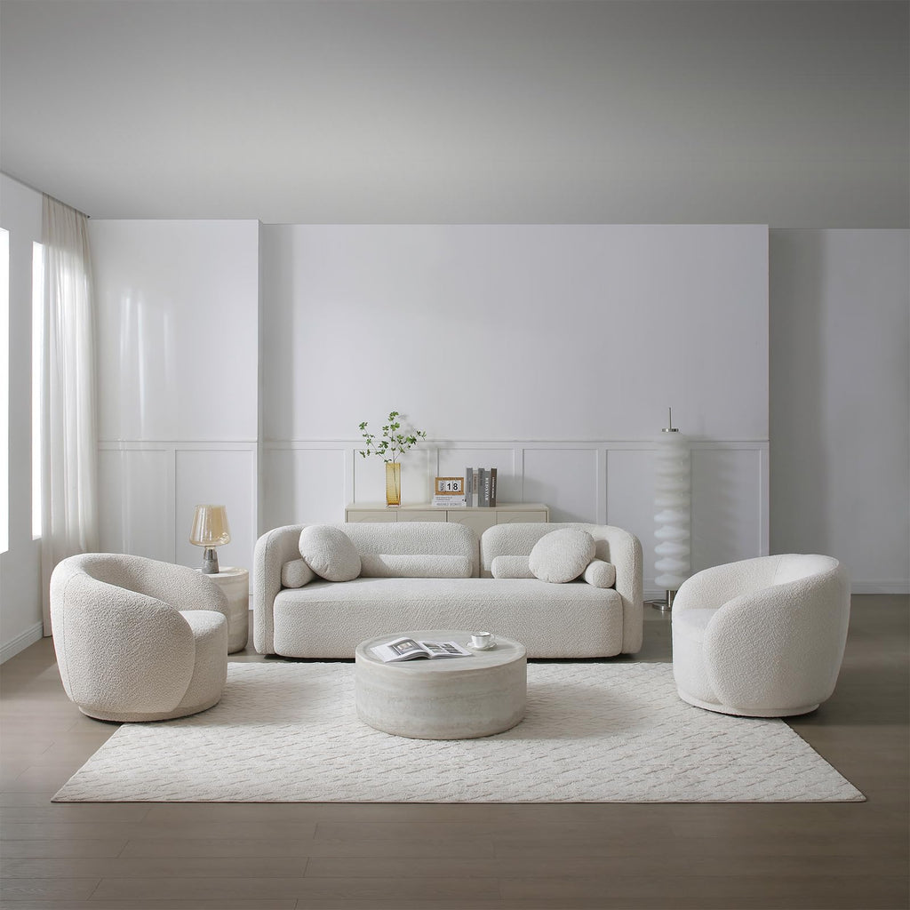 Oversized Boucle Accent Chair, Cream White Sherpa Wingback Chair