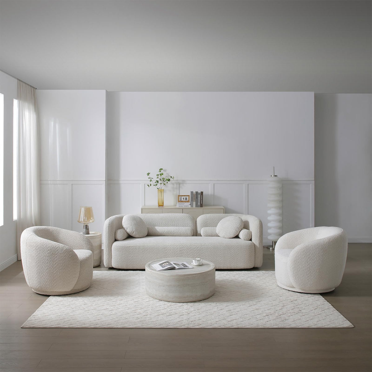Oversized Boucle Accent Chair, Cream White Sherpa Wingback Chair