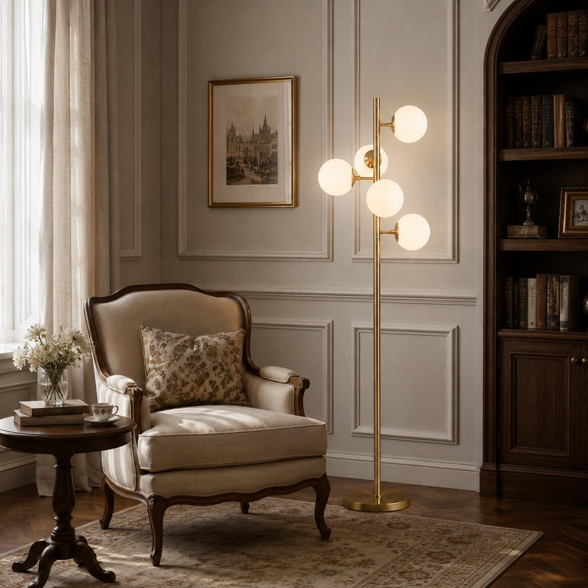 BOKT Gold 5-Light 67'' Tall Floor Lamp Smoked Glass Globes Standing Lamp