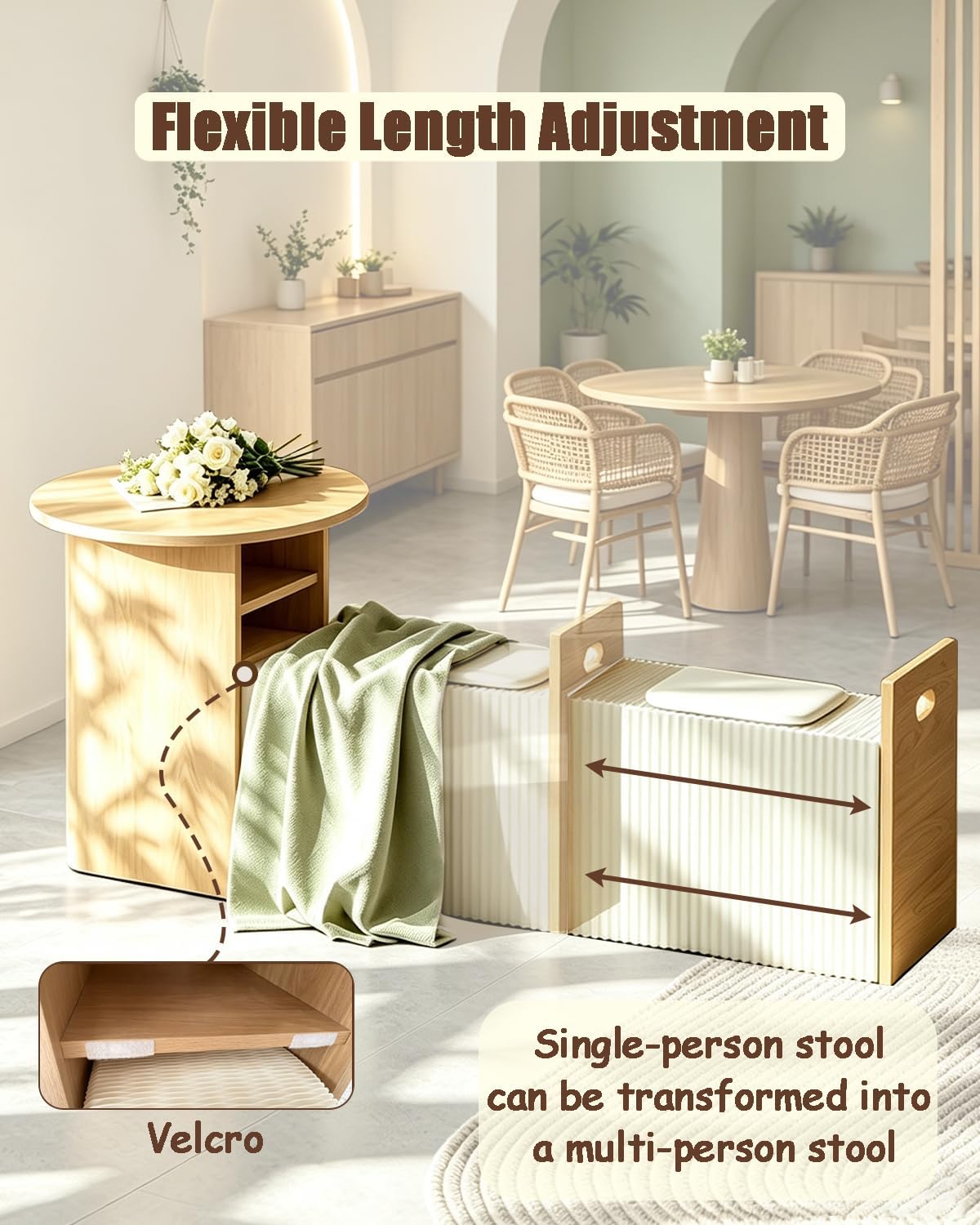Solid Wood Coffee Table with Folding Paper Stool