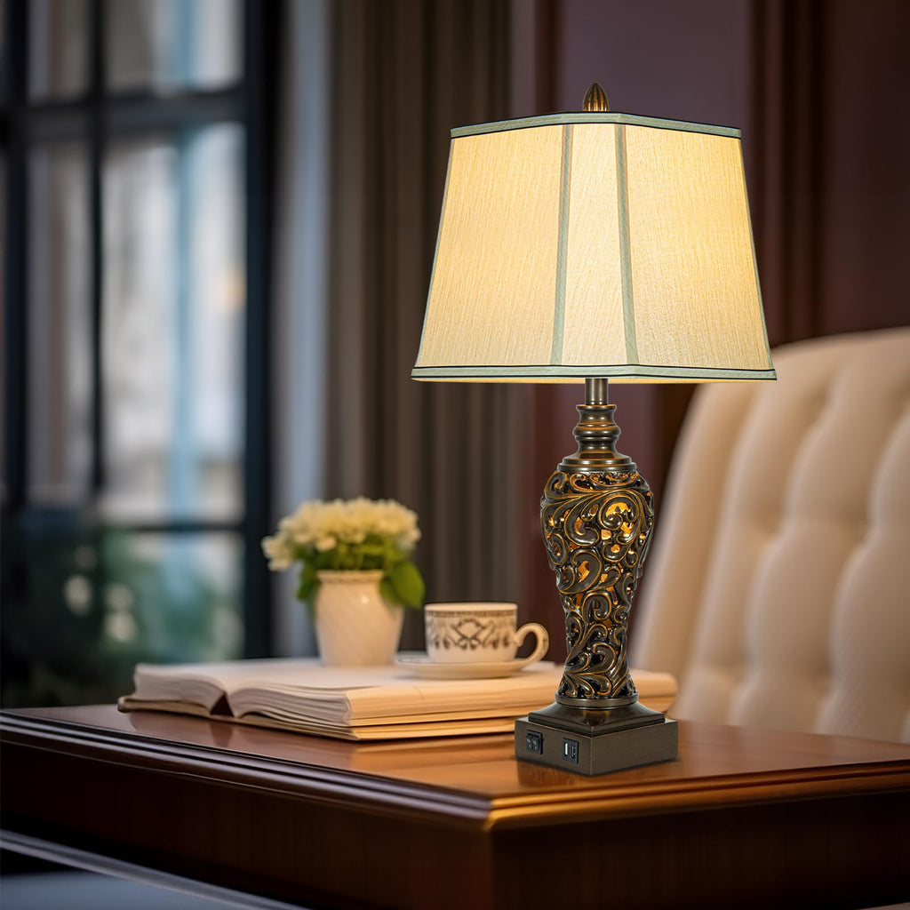 28.5" Farmhouse Table Lamp Set with Nightlights