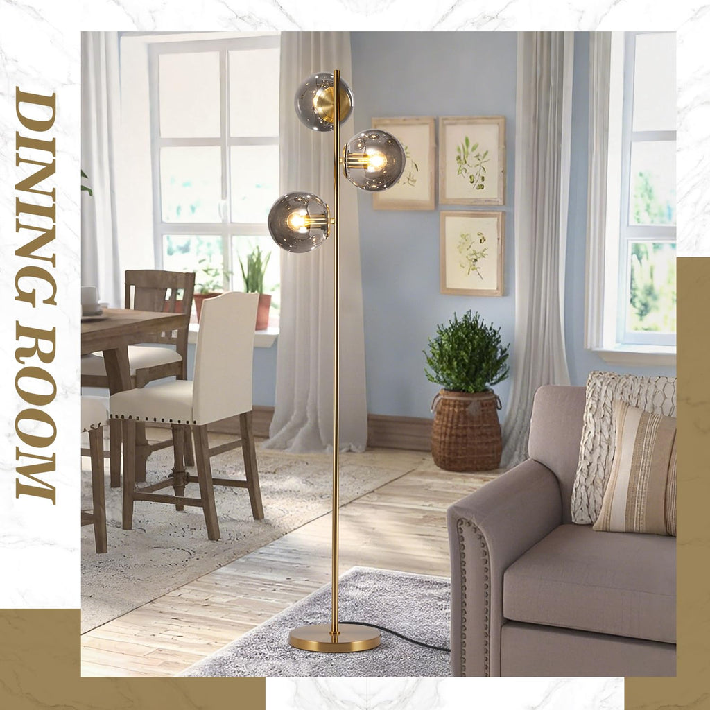 BOKT Gold 5-Light 67'' Tall Floor Lamp Smoked Glass Globes Standing Lamp
