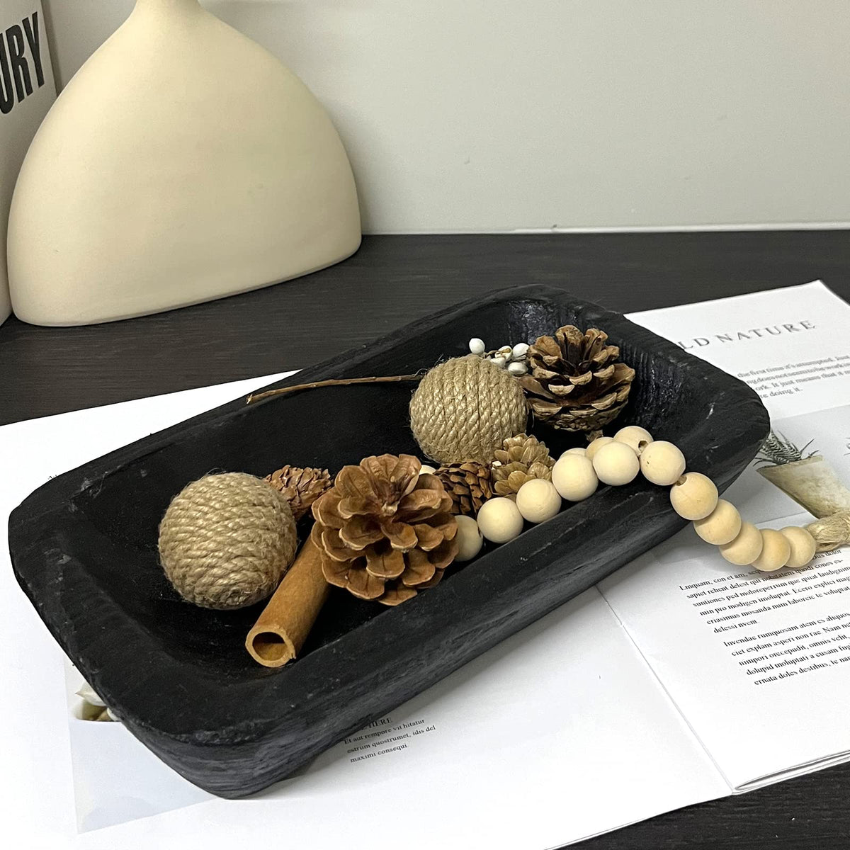 Hand-Carved Wooden Dough Bowl Centerpiece