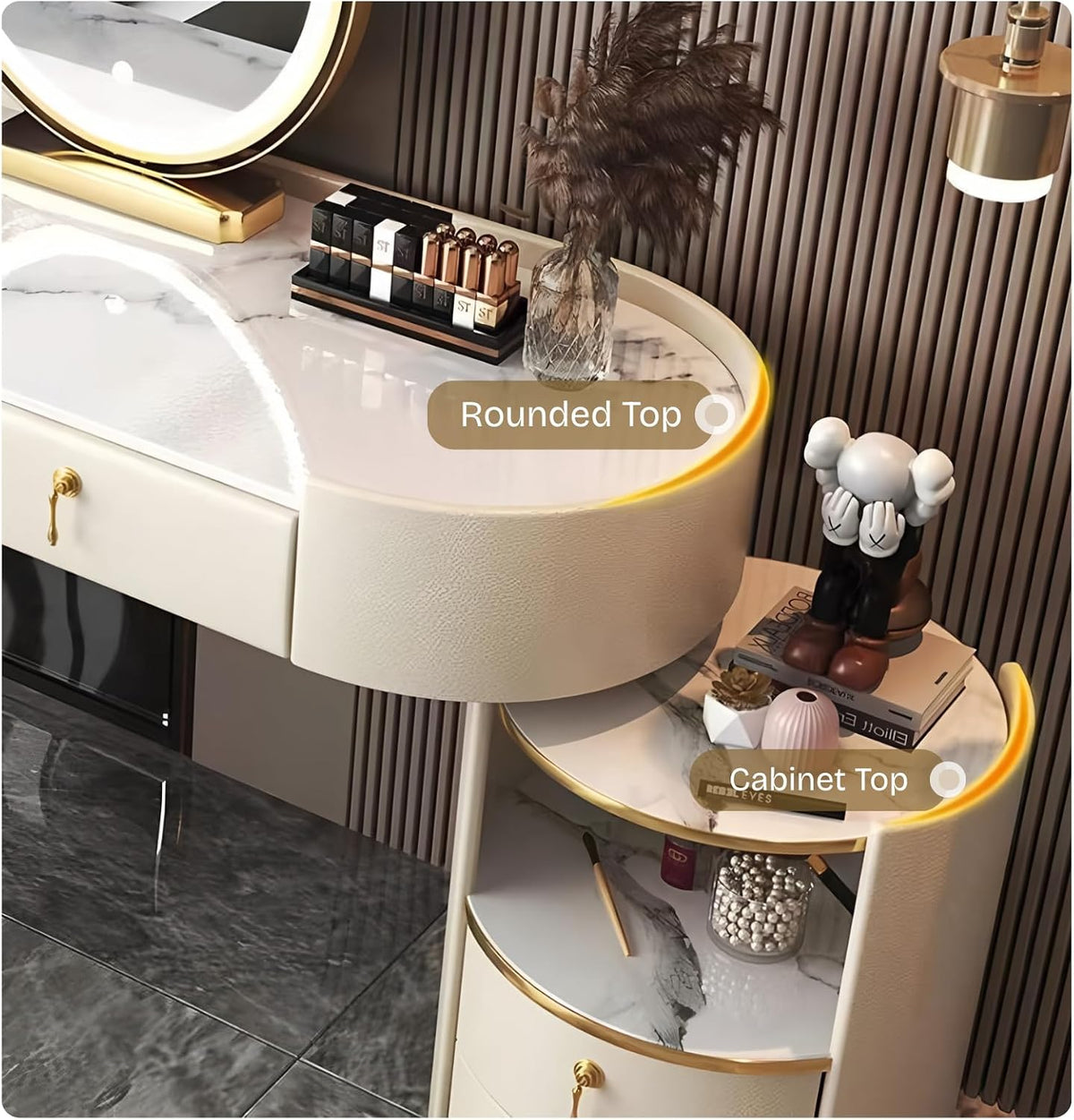 Solid Wood Vanity Desk Set with Smart Mirror & LED Light