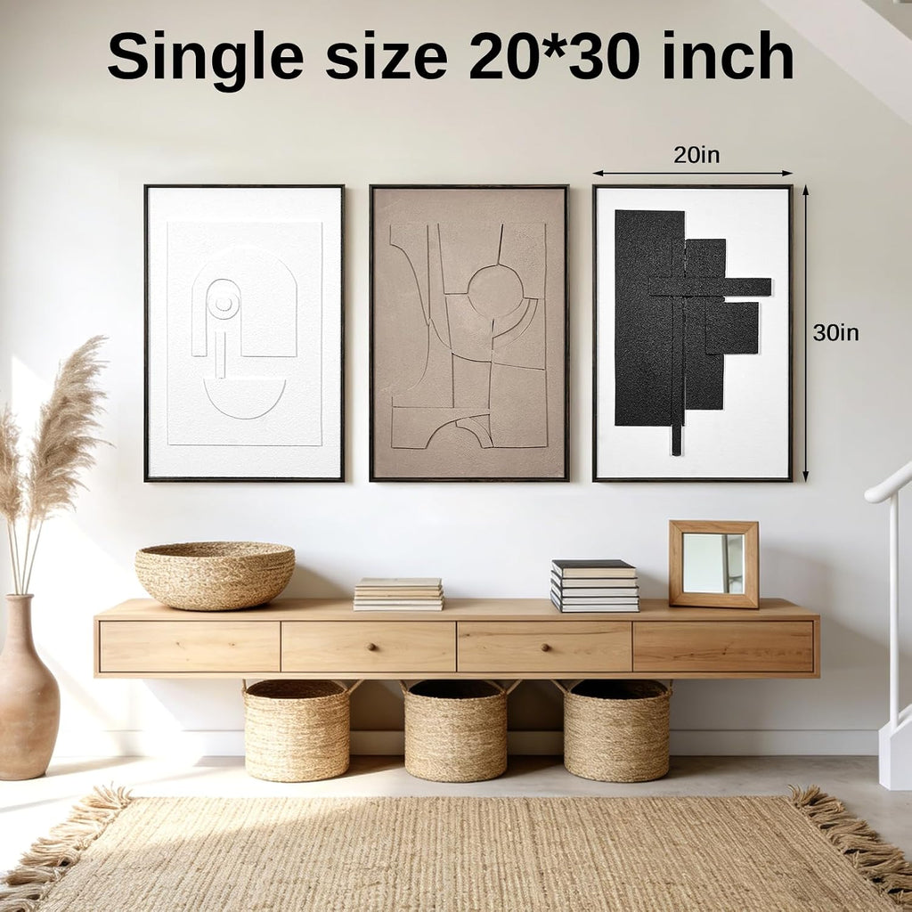 Framed 3D Geometric Sandstone Wall Art – Set of 3