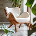 Cream Upholstered Accent Chair, Sculptural Solid Wood Lounge Armchair