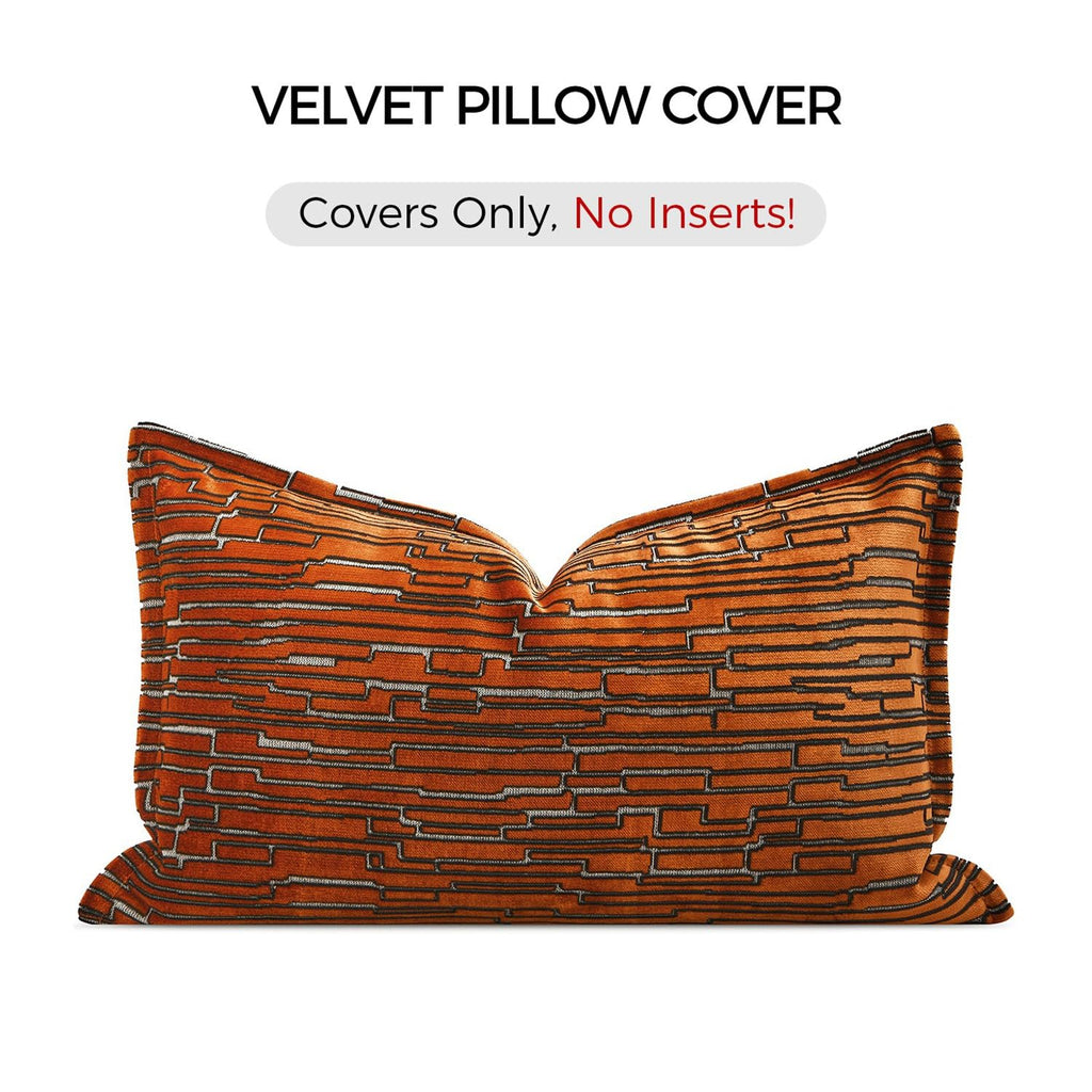 Luxury Brown Cut Pile Velvet Pillow Covers 18x18 with Raised Textured Pattern(Not a