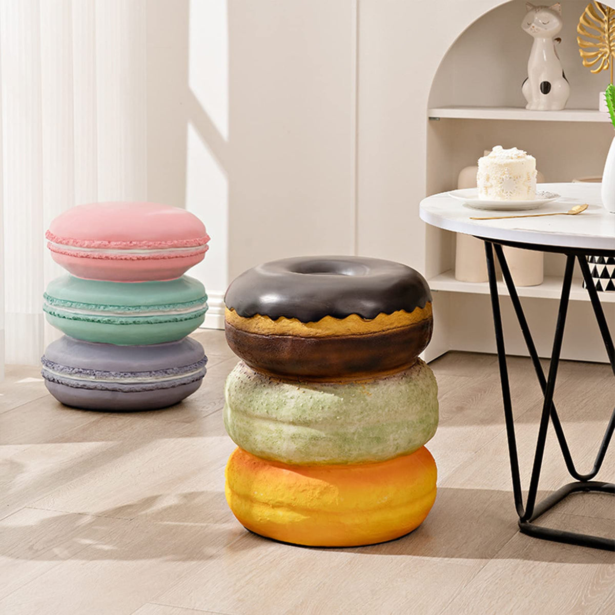 Cute Doughnut Food Stool Hand Painted Resin Shoe Changing Seat