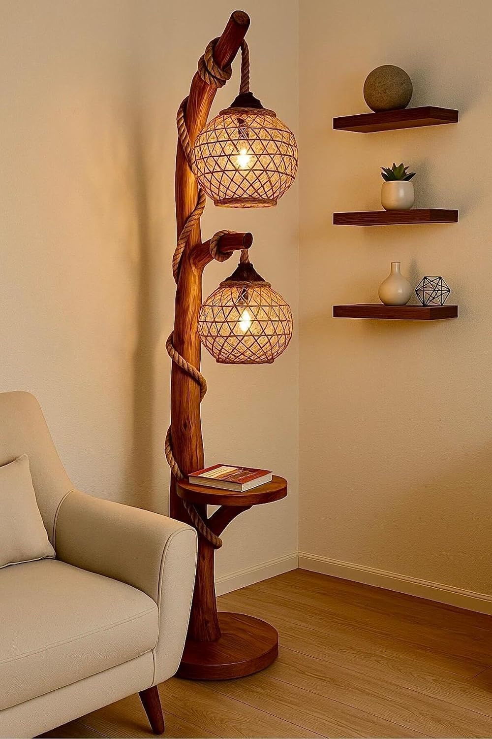 Handmade Wood Floor Lamp