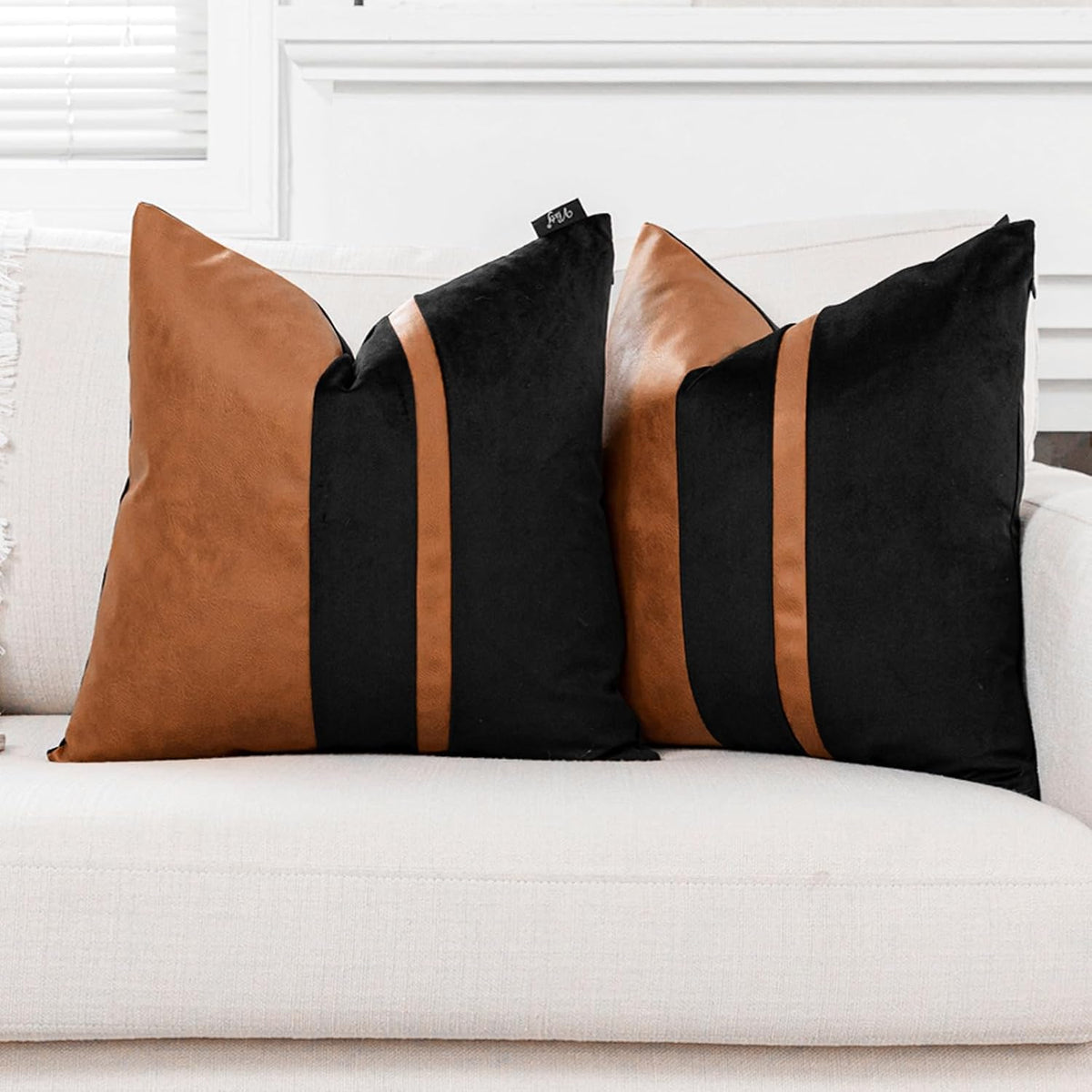 Faux-Leather & Velvet Patchwork Pillow Covers