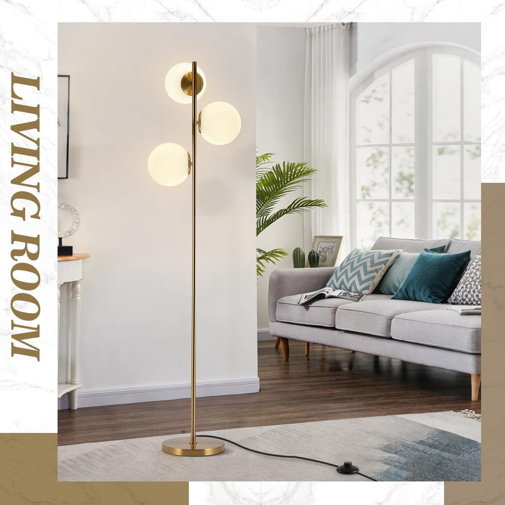 BOKT Gold 5-Light 67'' Tall Floor Lamp Smoked Glass Globes Standing Lamp