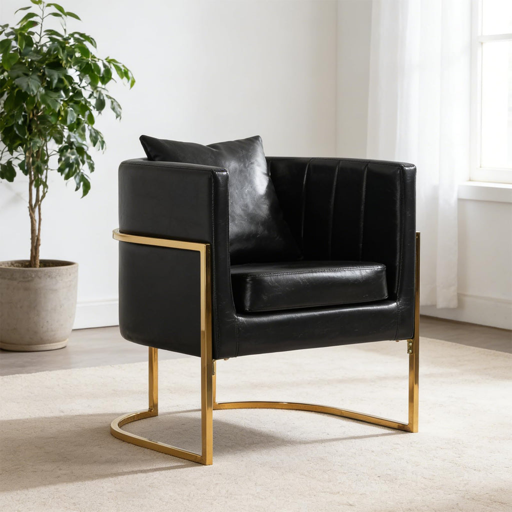 Velvet Barrel Accent Chair with Pillow