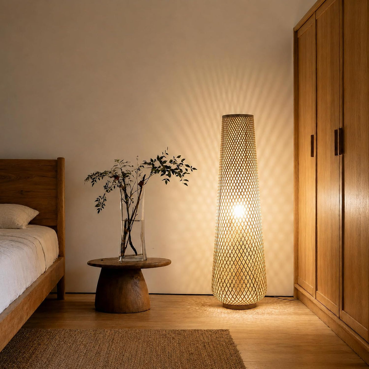 Boho Style Bamboo Woven Floor Lamp for Living Room, 36 in, Cozy Decor