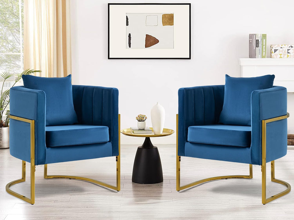 Velvet Barrel Accent Chair with Pillow