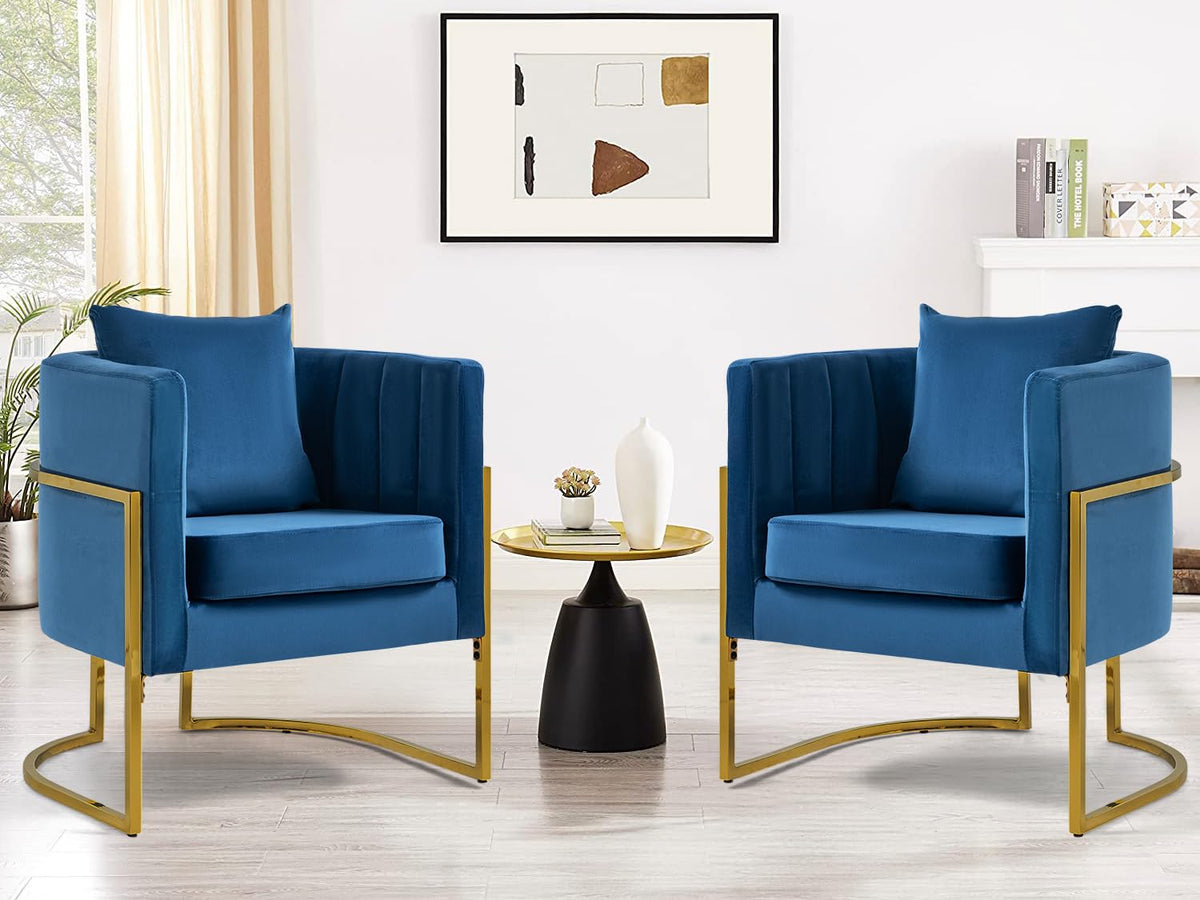 Velvet Barrel Accent Chair with Pillow
