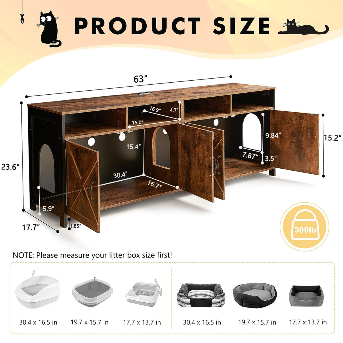 Farmhouse Double Cat Litter Box Cabinet