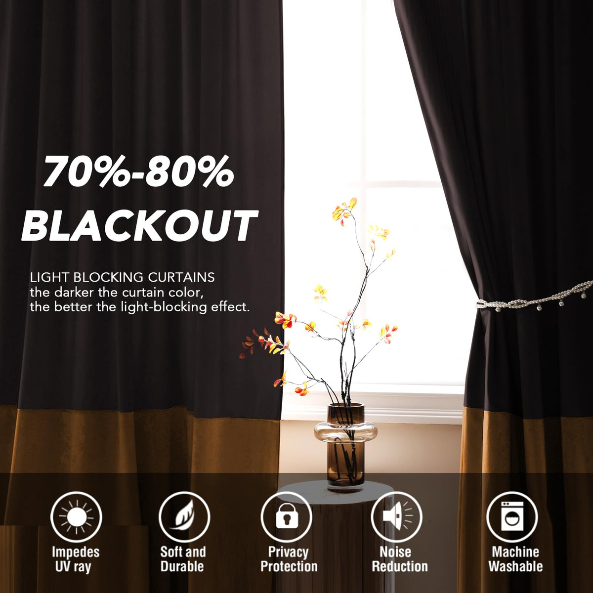 Velvet Color-Block Curtain Set