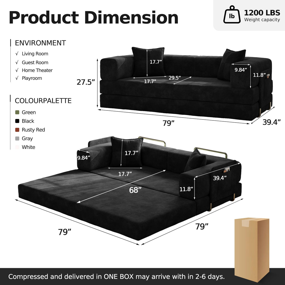 78.8'' Futon Sofa Bed, Boneless Couches for Living Room
