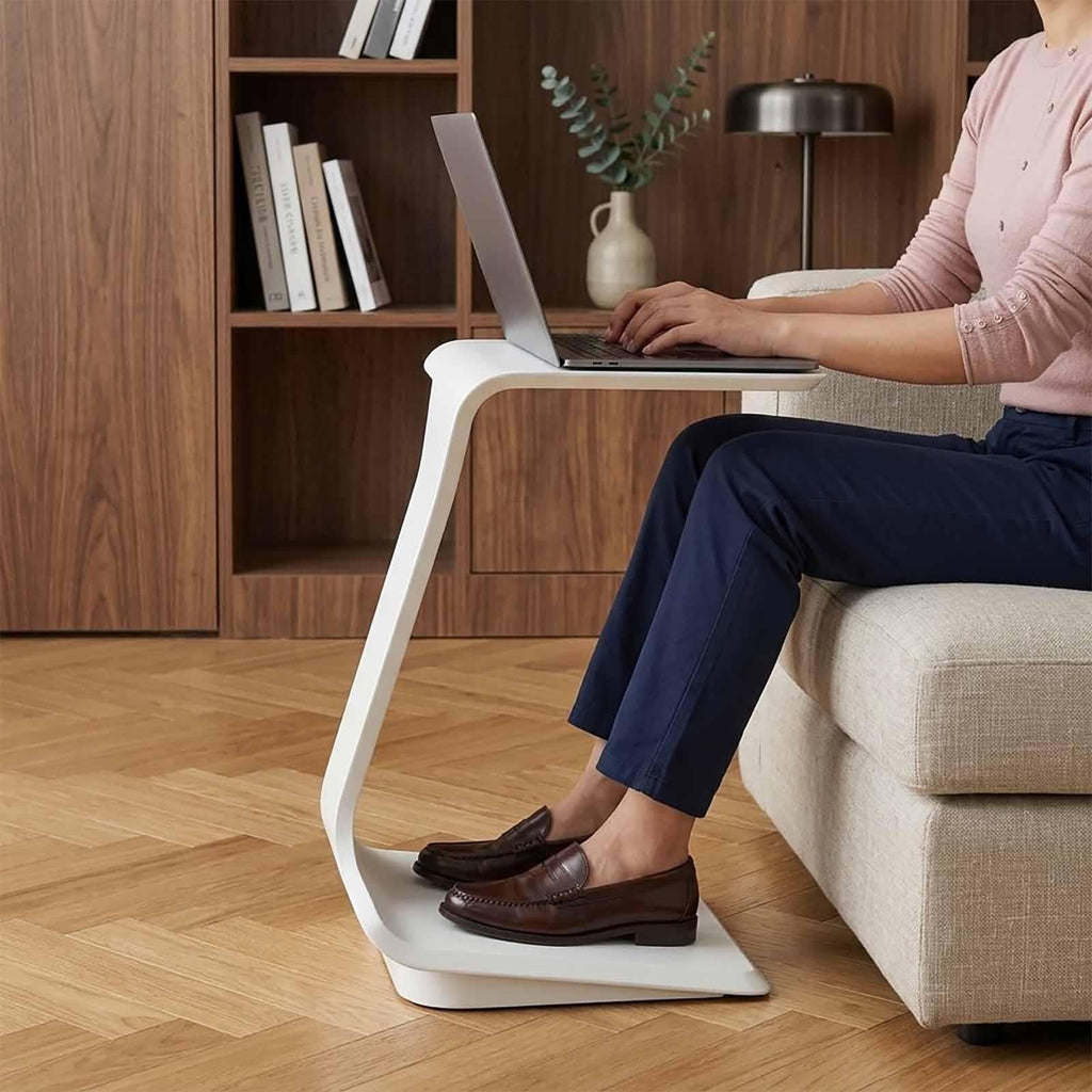 C-Shaped Wood Side Table with Wheels