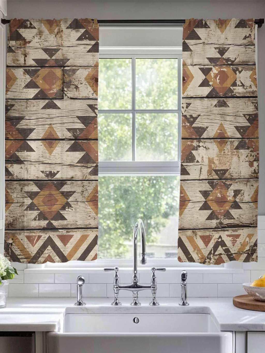 Diamond Tribal Sheer Curtains, Set of Two