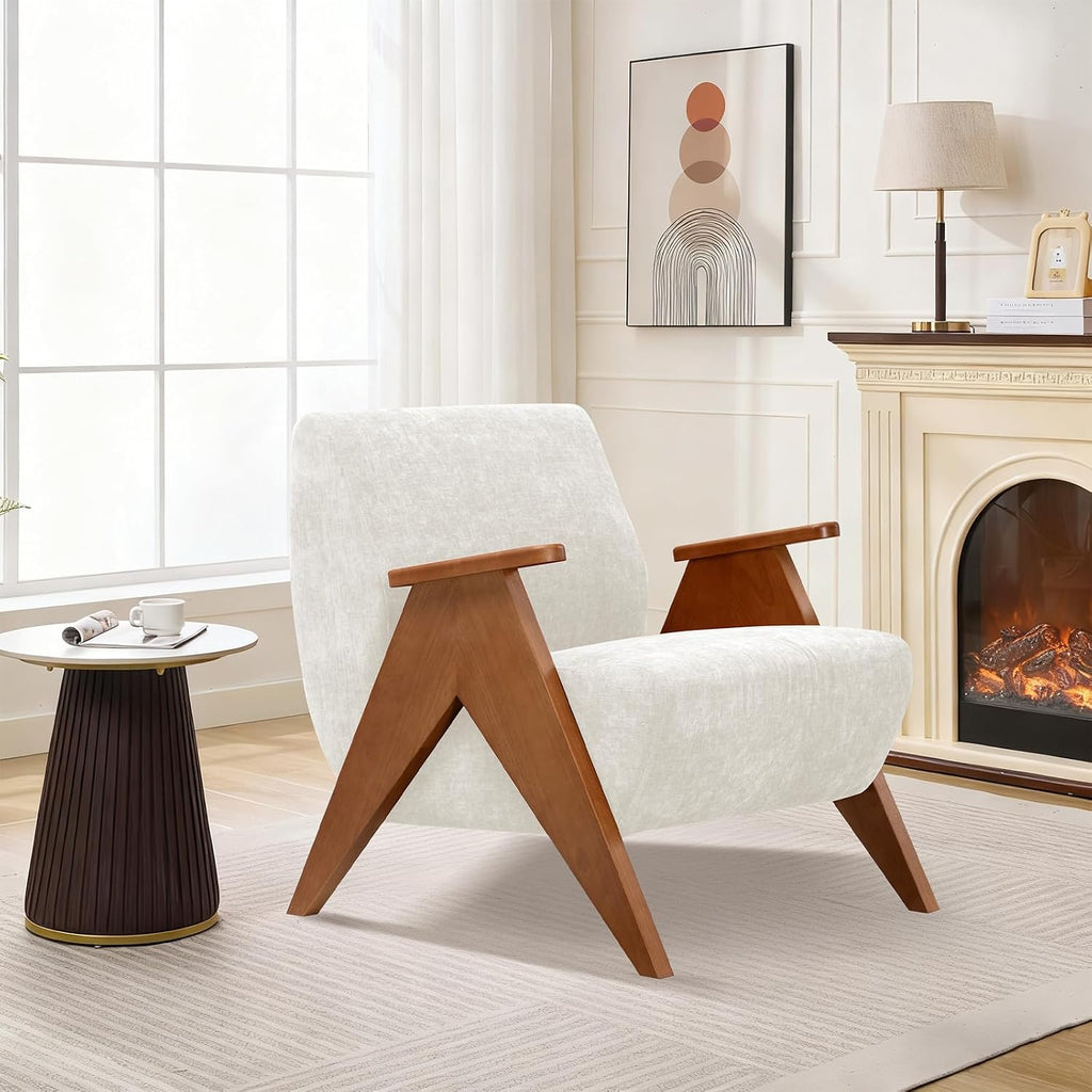 2 Pcs Home Accent Chair Mid Century Modern Accent Chair with Wood Frame