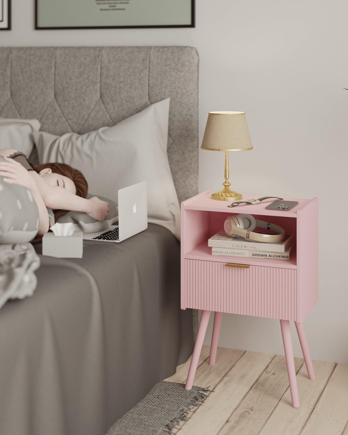 Modern Nightstand with Drawer & Open Shelf