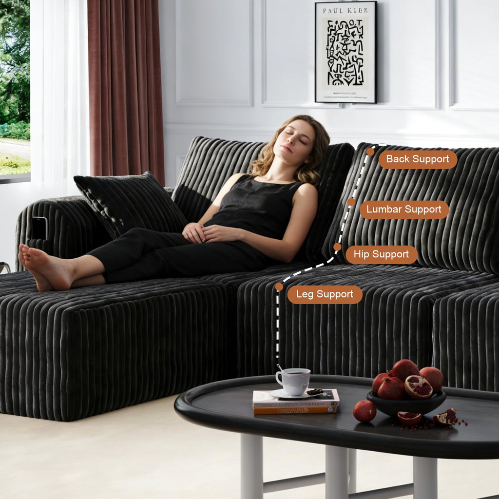 106" Modular Corduroy Cloud Sectional Sofa