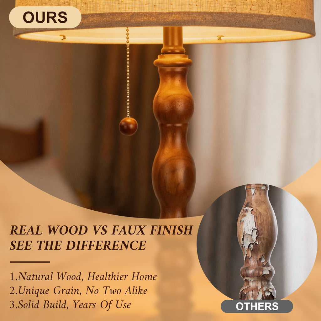 CEDARLUX 65.5" Natural Real Wood Floor Lamp, Vintage Standing Lamp Brwon