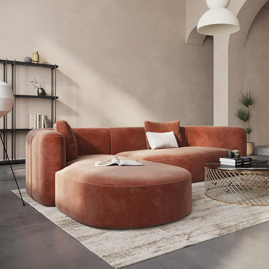 Acanva Mellow Modern Tight Curved Back Velvet Sofa, 4 Seater Modular