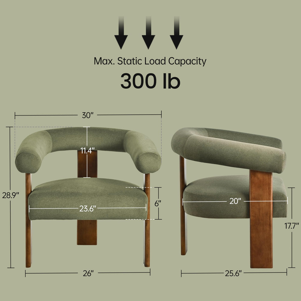 Usaint Upholstered Barrel Accent Chair with Walnut Wood Legs and Armrests