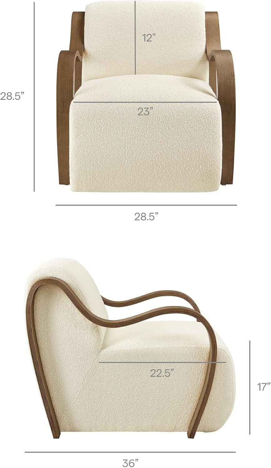 Modway Atrium Boucle Upholstered Lounge Chair in Cream with Sculptural Bentwood