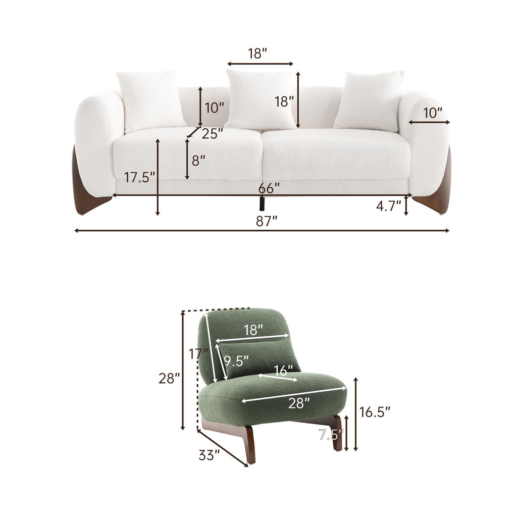 Morden Fort Modern Cloud Sofa Couch - 3 Seater Sherpa Boucle Sofas with Wood Legs