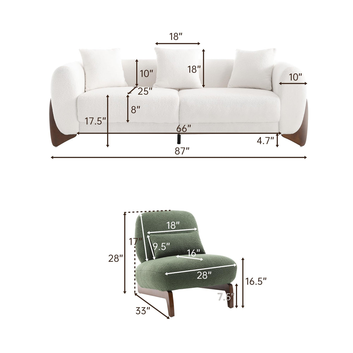 Morden Fort Modern Cloud Sofa Couch - 3 Seater Sherpa Boucle Sofas with Wood Legs