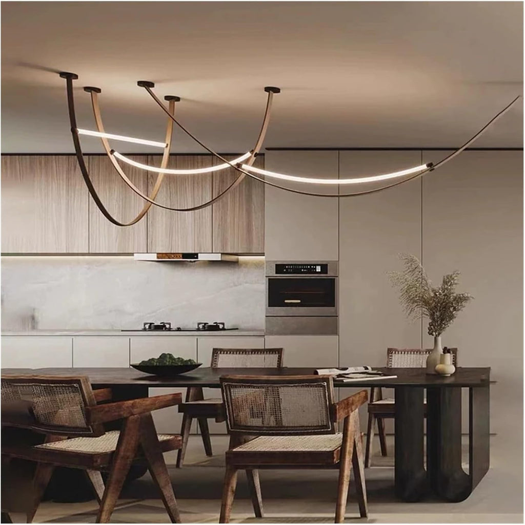 Leather Nordic Modern Hanging Pendant Lamp Minimalist Line Design Led Light Home