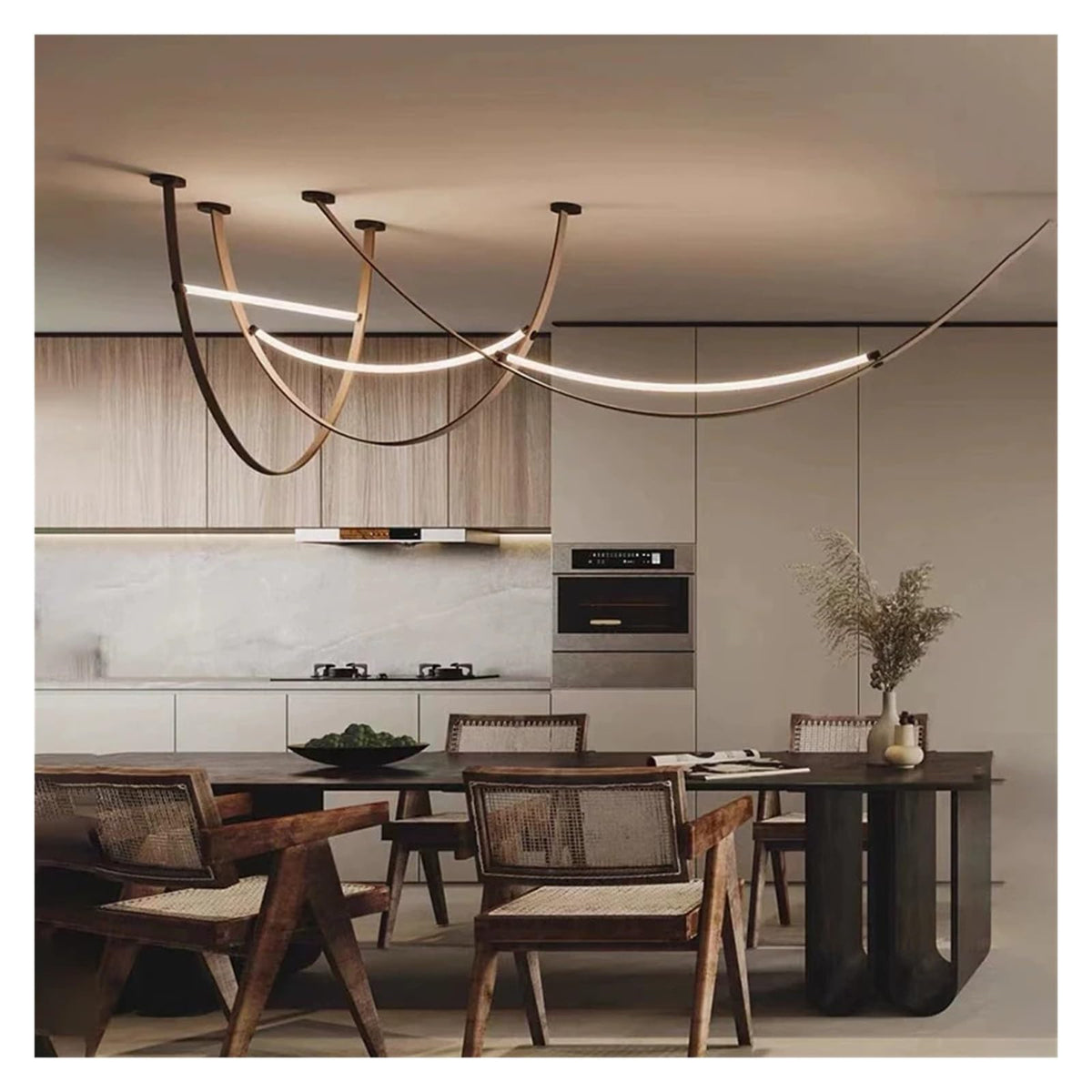Leather Nordic Modern Hanging Pendant Lamp Minimalist Line Design Led Light Home