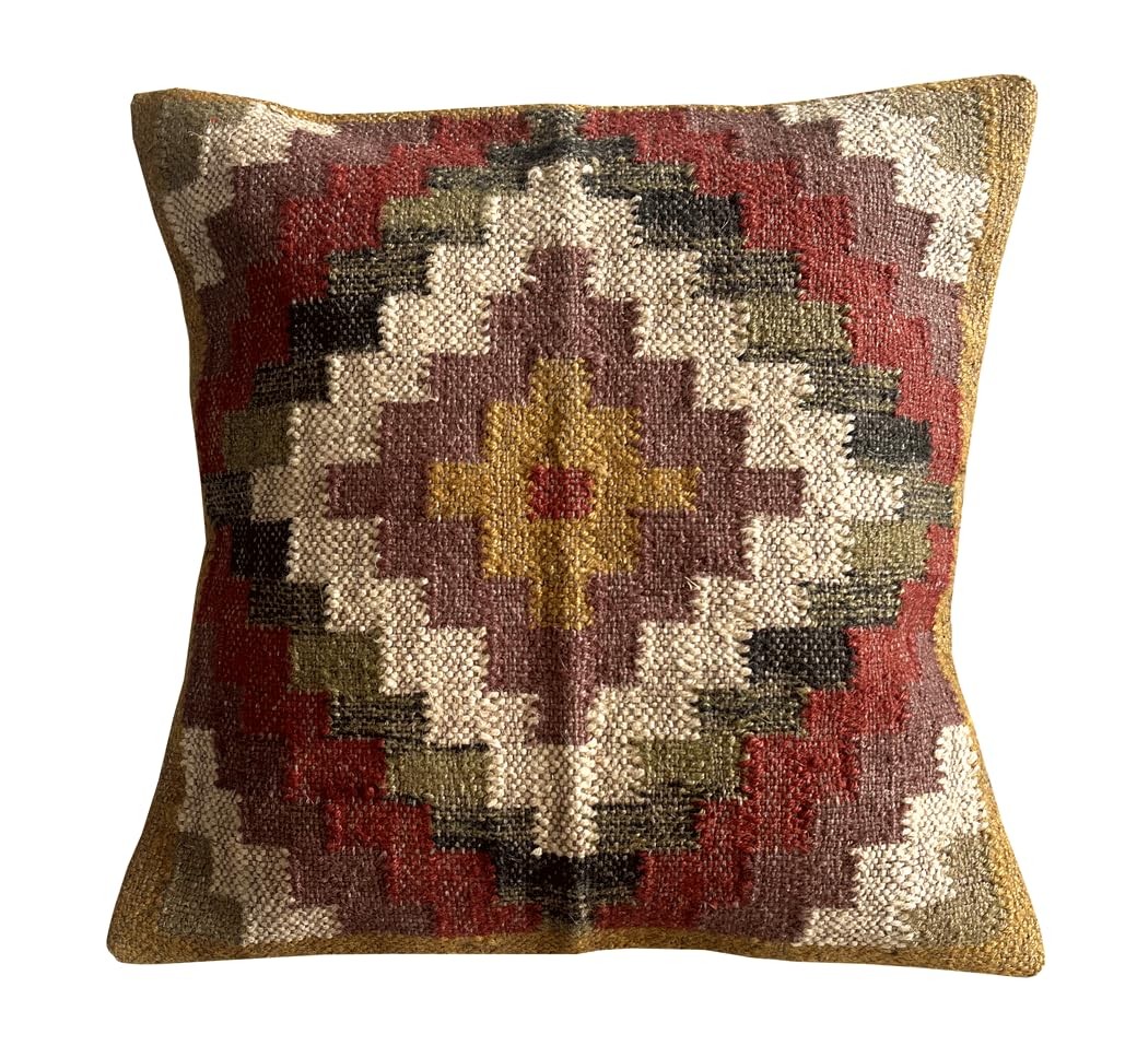 Indian Vintage Kilim Hand Loom Cushion Cover 18X18 Pillows Boho Ethnic Shams Jute