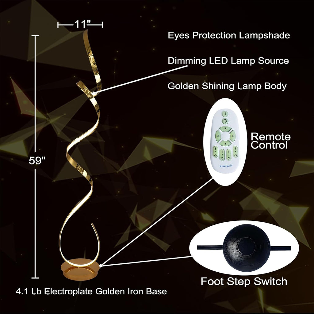 3 Color Temperature LED 60W 59inches Golden Electroplated Floor Lamp with Remote