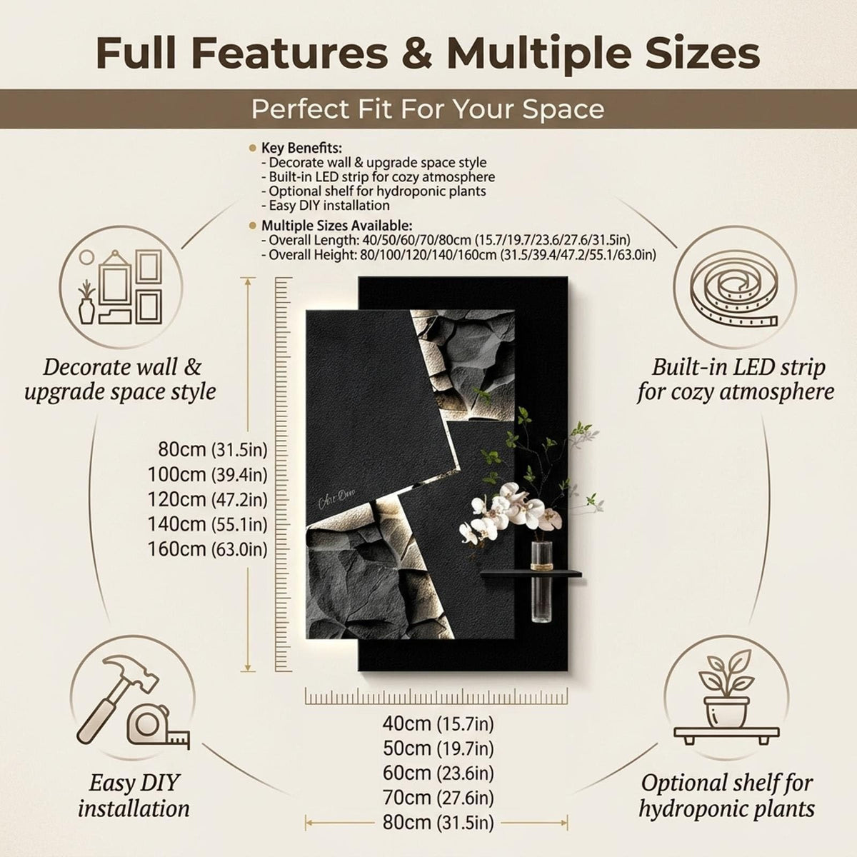 3D Sandstone Wall Art with LED Lighting