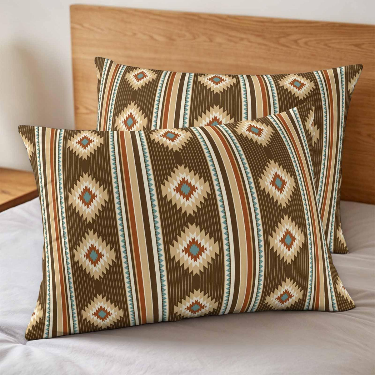 3 Pieces Duvet Cover Queen Bedding Sets Western Ethnic Brown Geometric Luxury Soft