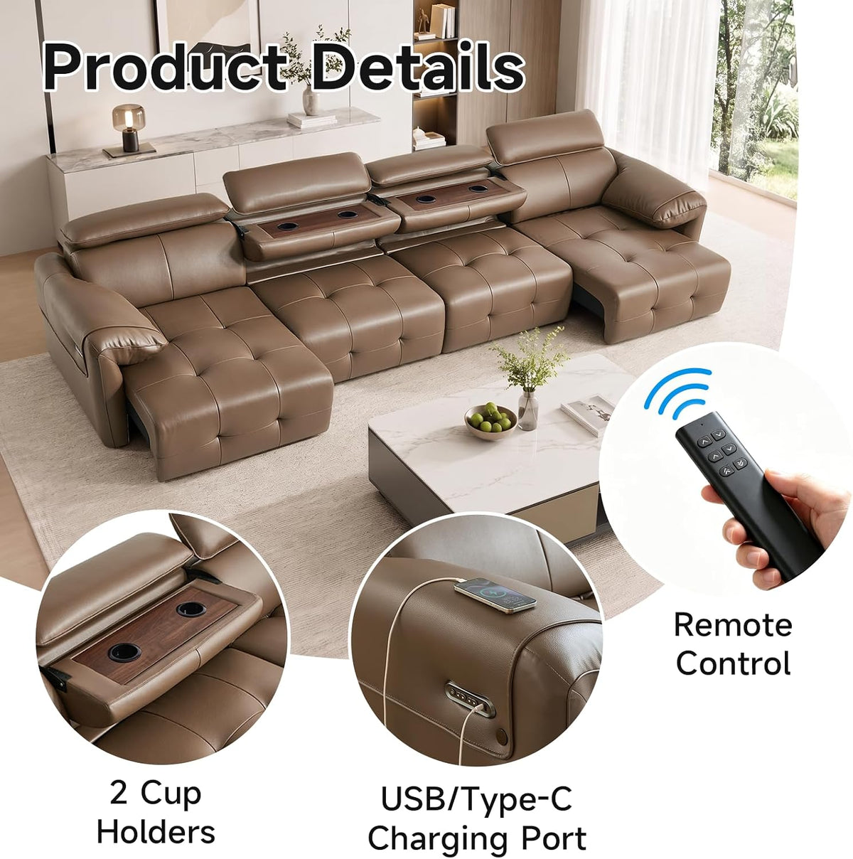 Electric Pull Out Sofa With Adjustable Headrests