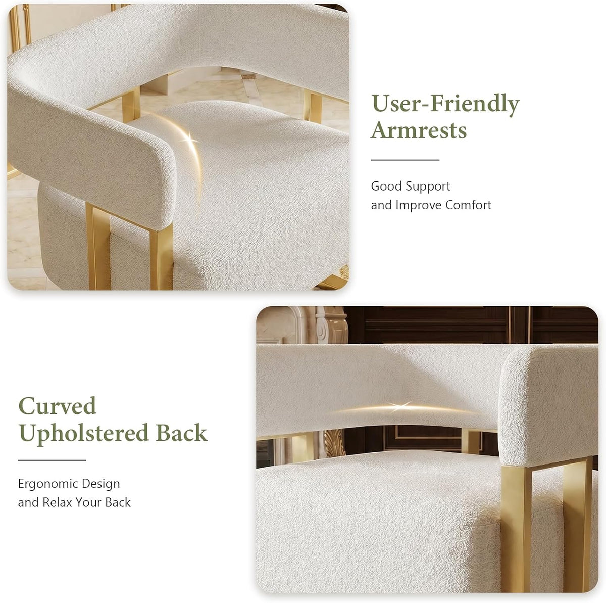 Modern Accent Chair Set of 2, Barrel Chairs, White Arm Chairs Living Room